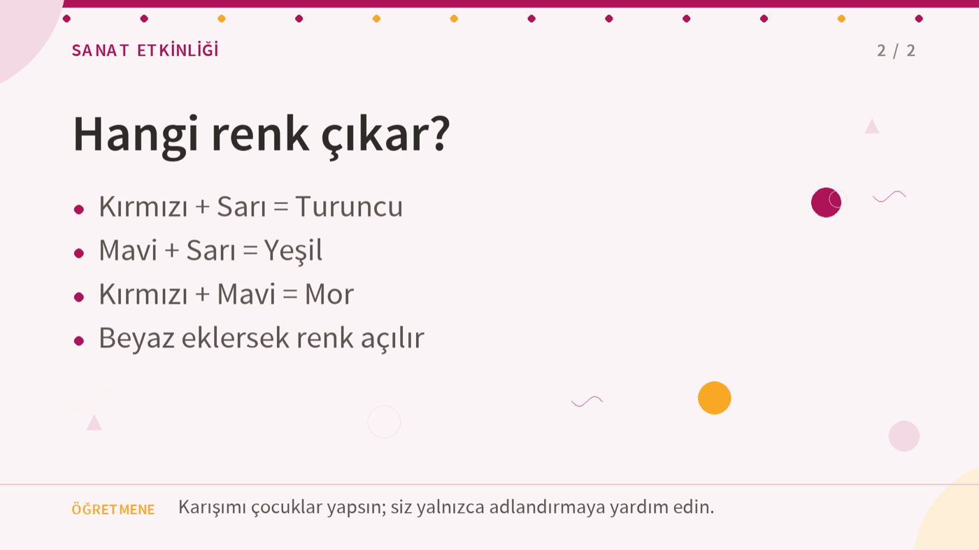 Yapay zekâ ile üretilmiş slayt: renk karışımları
